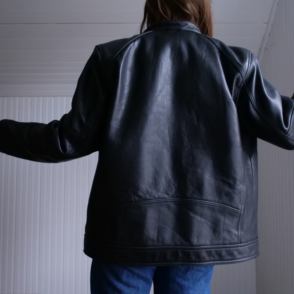 Wilson's Leather black heavy leather cafe racer jacket - Picture 8 of 10